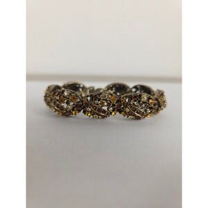 Selini Vintage Gold Tone Multi Amber Rhinestone Filigree Link Bracelet 7.25in